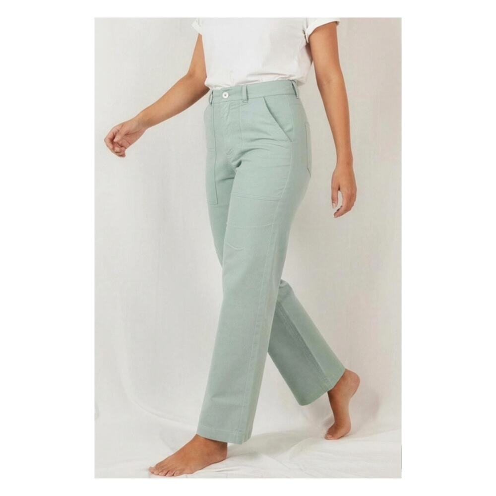 Big Bud Press Work Pants Cotton Wide Leg Sage Green Size Medium